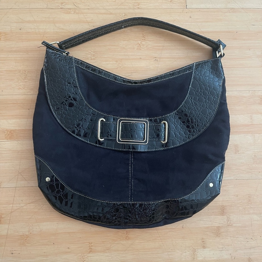 Black Hobo Bag with Gold Buckle